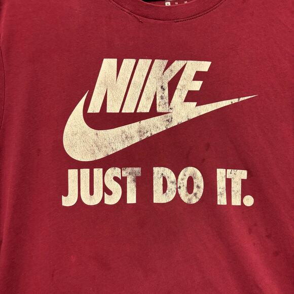 Nike Dri-Fit Burgundy Shirt Trashed Skater Grunge Performance Just Do It Swoosh - Picture 14 of 14
